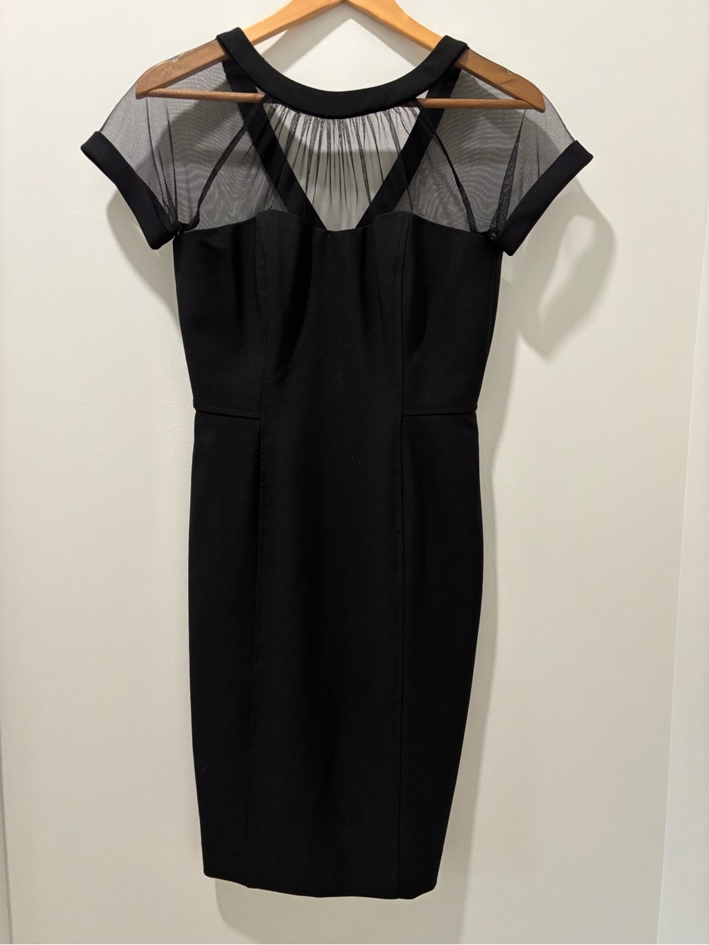 Maggy London Lyra Illusion Black Sheer-Yoke Midi Dress, Size 4